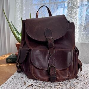 Vintage Full-Grain Leather Backpack | Heavy Duty | Brass Hardware | Patina